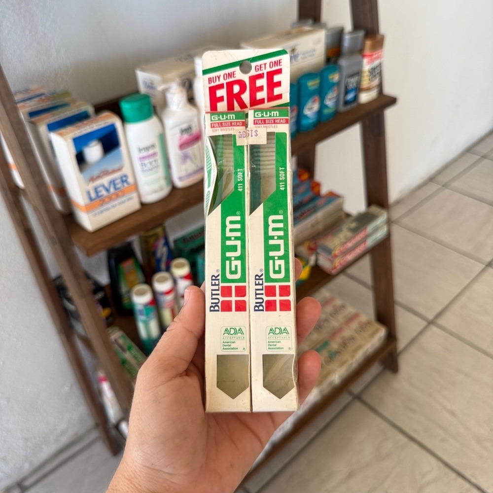 Vintage Butler GUM Toothbrush BOGO Pack 411 Soft Bristles Full Size NOS Display
